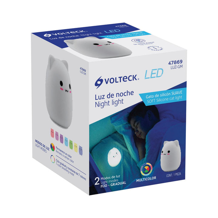 Luz de noche de LED gato multicolor, Volteck - Mundo Tool 