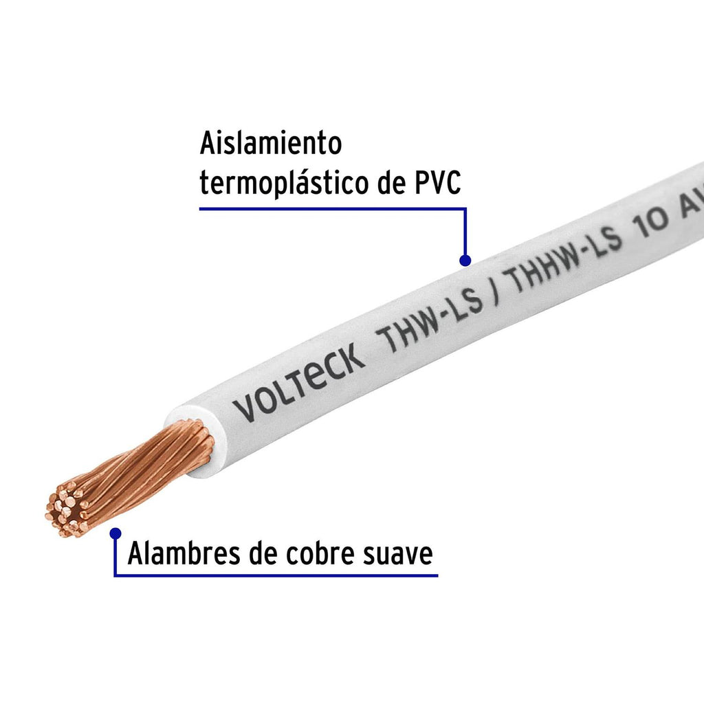 Cable THHW-LS, 10 AWG, blanco, bobina 500 m Volteck - Mundo Tool 