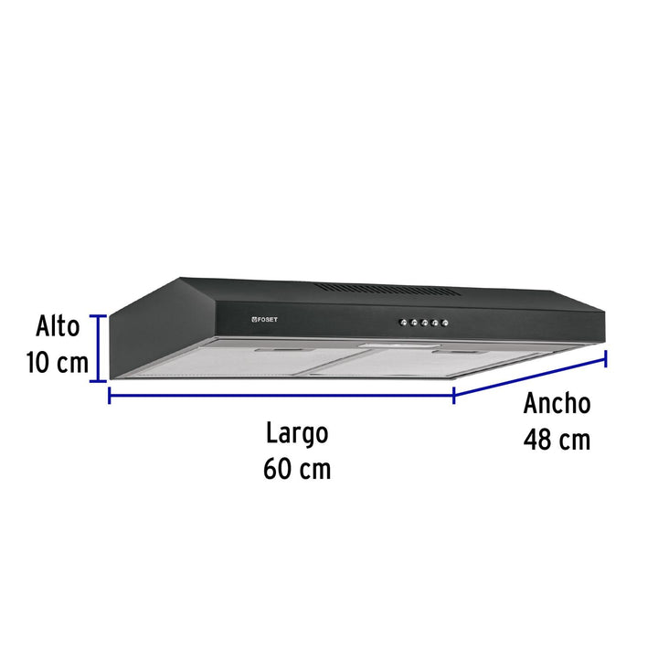 Campana extractora 60 cm, empotrable, negra, Foset - Mundo Tool 