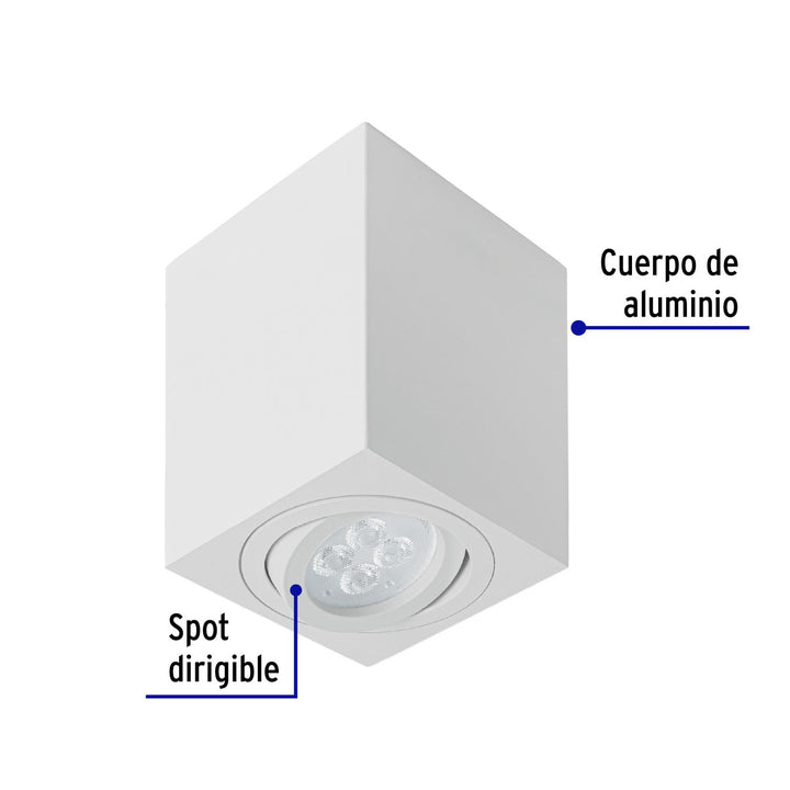 Luminario de sobreponer c/spot dirigible, cuadrado, blanco - Mundo Tool 