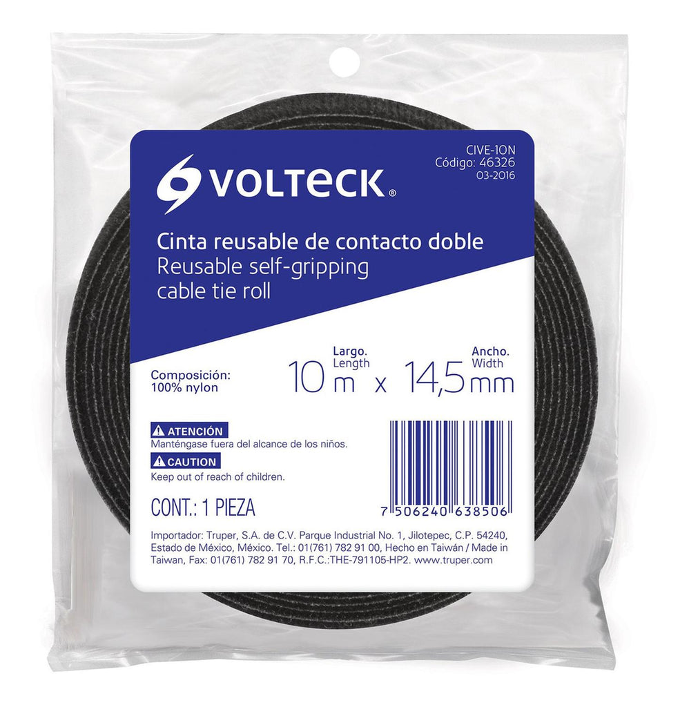 Cinta de contacto doble, 10 m, negra Volteck - Mundo Tool 