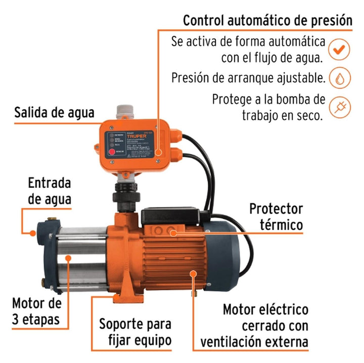 Bomba presurizadora multietapas 1 HP, Truper - Mundo Tool 