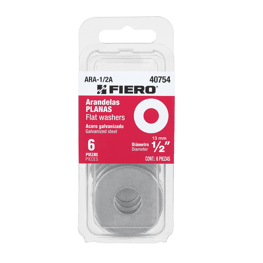 Fiero ARA-1/2A, Blíster con 6 arandelas planas de 1/2″ de acero con ...