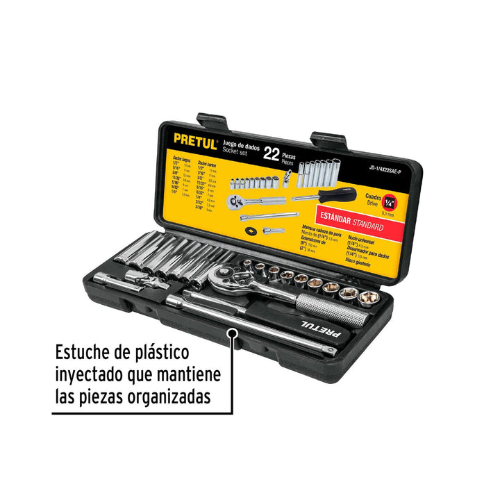 Juego de 22 herramientas 1/4" std para mecánico, Pretul - Mundo Tool 