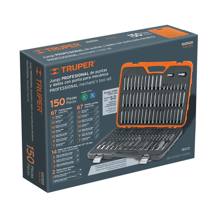 Juego de puntas y dados con punta 150 pz, Truper - Mundo Tool 