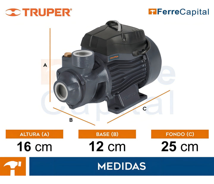 Bomba Eléctrica Periférica Para Agua 1/2 Hp Truper 12111 Color Negro Frecuencia 60 Hz - Mundo Tool 