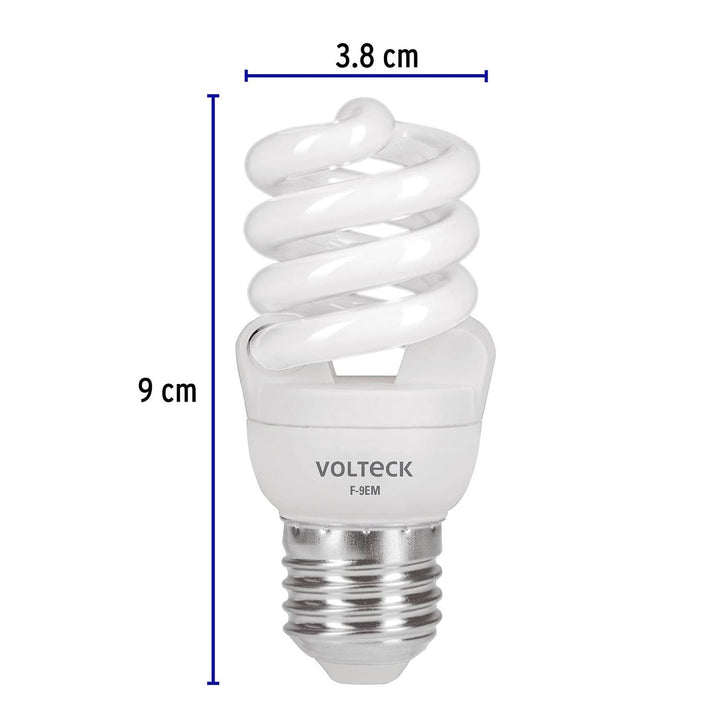 Lámpara espiral mini T2 9 W luz de día en blíster, Volteck - Mundo Tool 