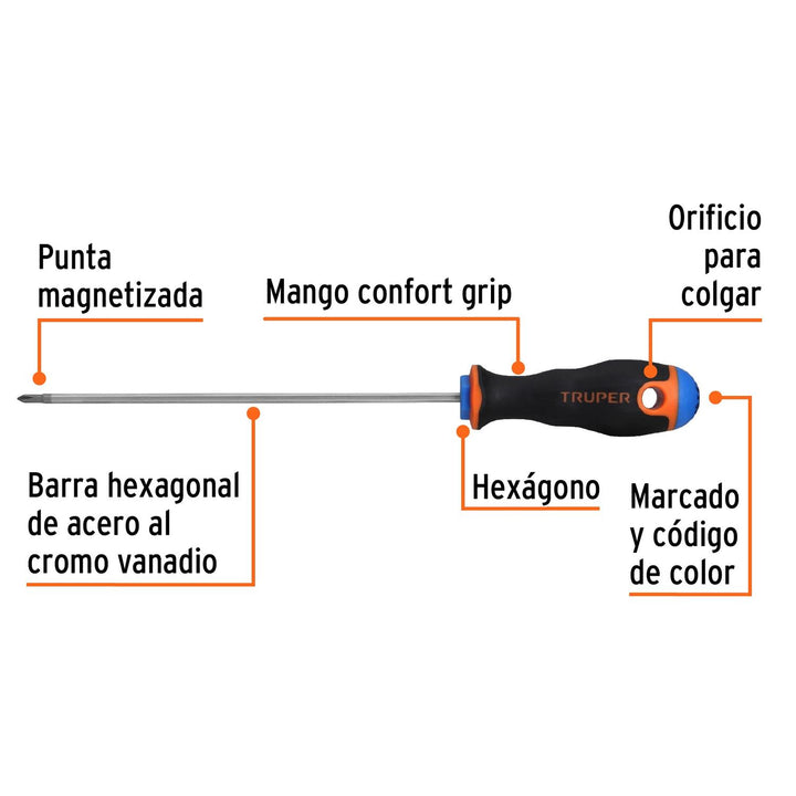 Desarmador punta Phillips # 0 Comfort Grip 6" Truper - Mundo Tool 