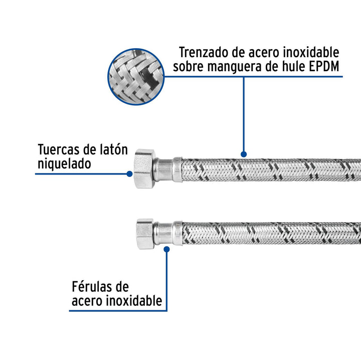 Manguera para boiler, acero inox, 1/2'x3/4', 120 cm, Foset - Mundo Tool 