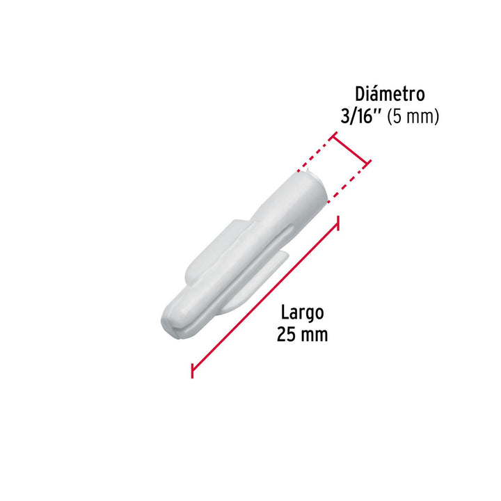 Bolsa con 50 taquetes de plástico 3/16', Fiero - Mundo Tool 