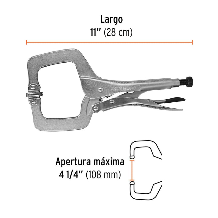 Pinza de presión, tipo 'C' de 11', con mordaza autoajustable Truper - Mundo Tool 