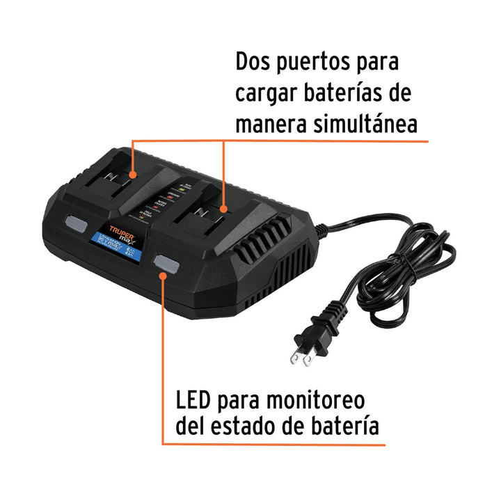 Cargador 20V dual, Truper MAX - Mundo Tool 