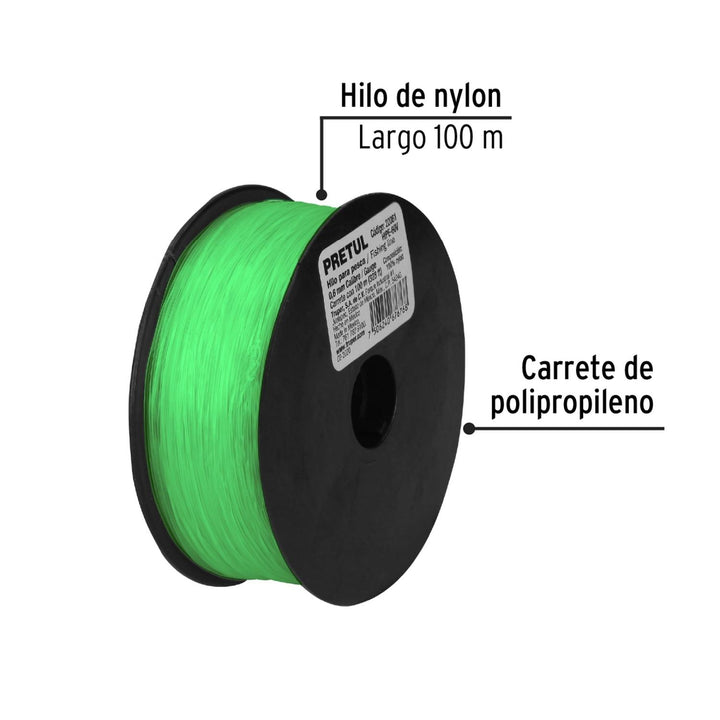 Hilo para pesca rollo 100m calibre 0.60mm verde Pretul - Mundo Tool 