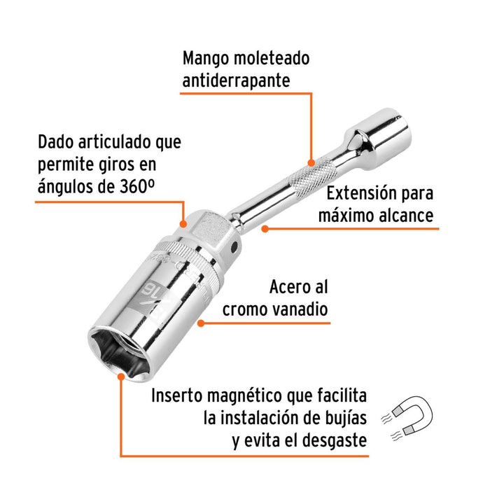 Dado Bujias 13/16 Articulado Extension 6 Cuadro 3/8 - Mundo Tool 