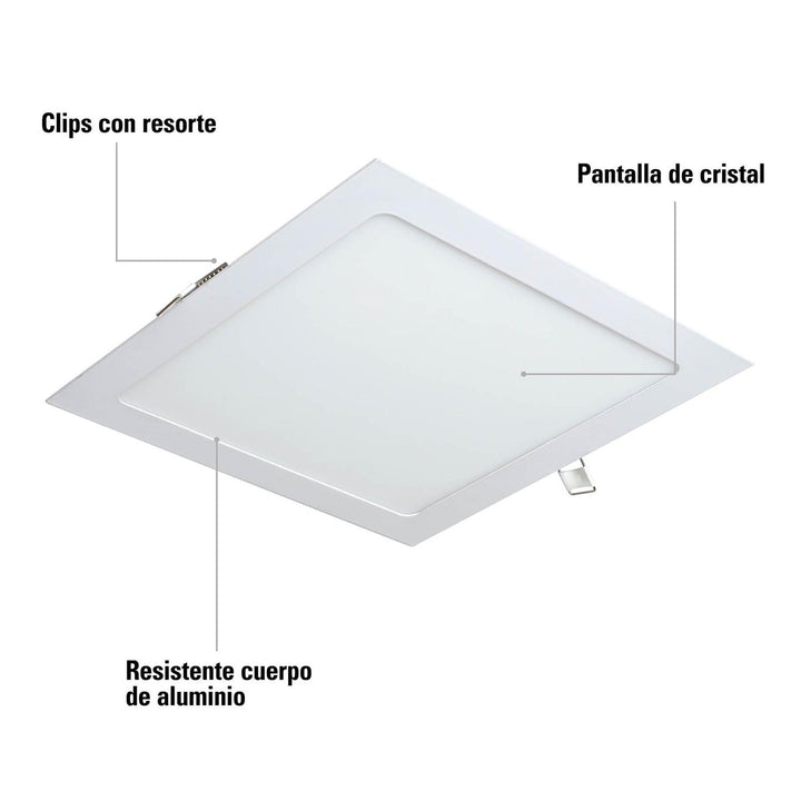 Luminario ultradelgado cuadrado p/empotrar 18W, luz cálida - Mundo Tool 