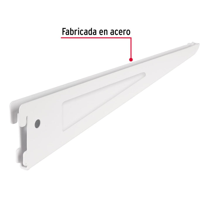 Ménsula plana blanca para cremallera doble, 32cm, Fiero. 1 pza - Mundo Tool 