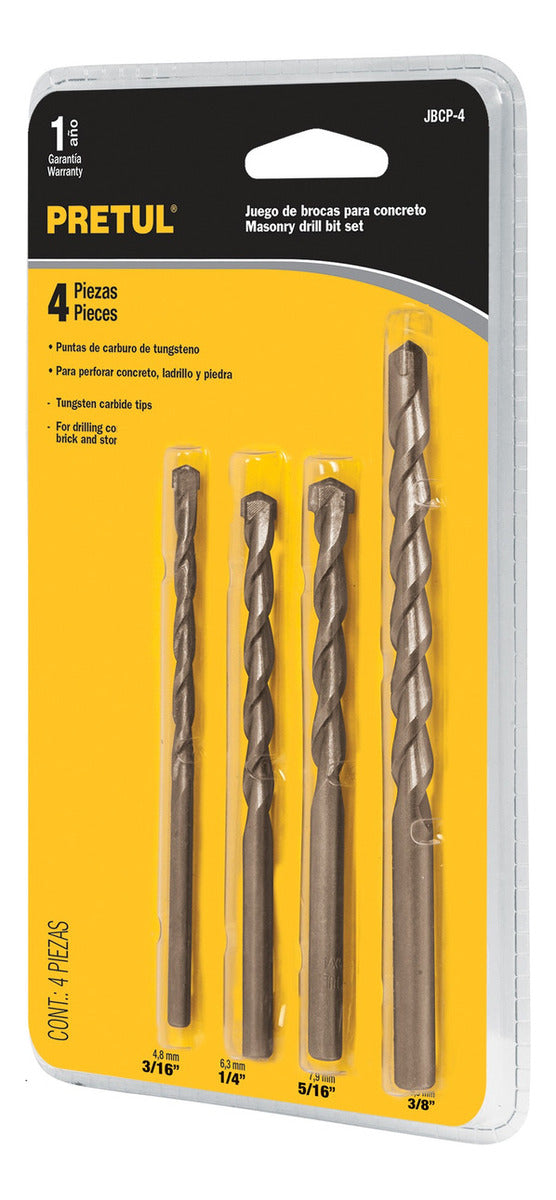 Juego De Brocas Para Concreto 4 Piezas Pretul 20700 - Mundo Tool 