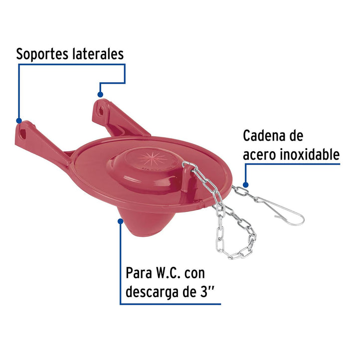 Sapo de 3” de silicona para WC,rojo,c/cadena de acero inox - Mundo Tool 