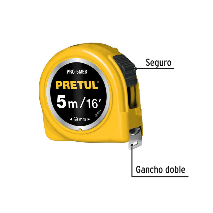 Flexómetro Amarillo 5mcinta 3/4' Tarjeta Plás Pretul - Mundo Tool 