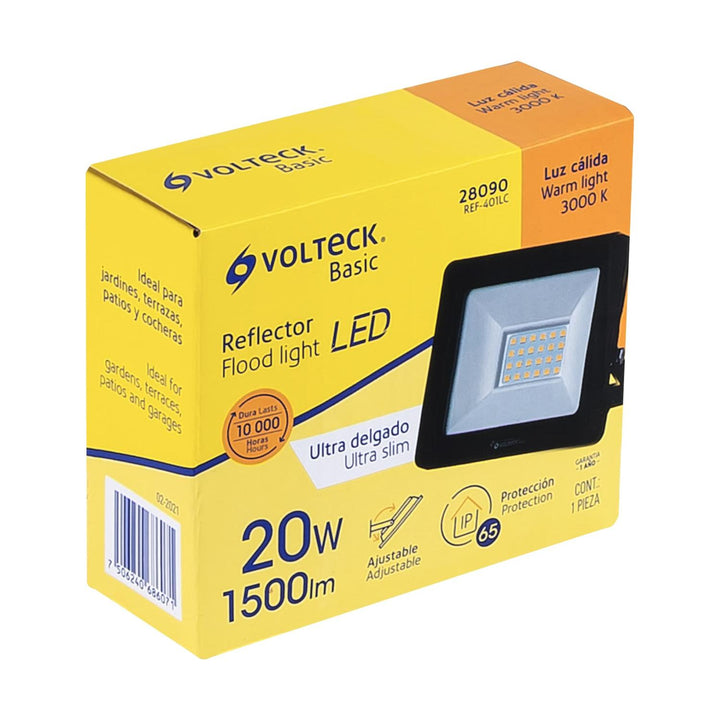 Reflector ultra delgado LED, 20 W, luz cálida,Volteck Basic - Mundo Tool 
