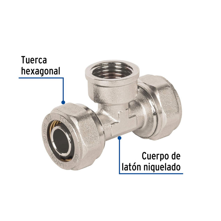 Tee para PEALPE, 1/2', con rosca hembra central, Foset - Mundo Tool 