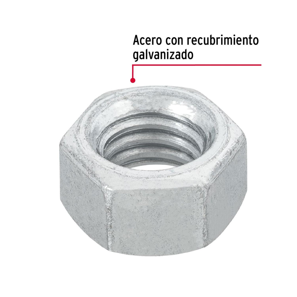Tuerca de acero galvanizado hexagonal de 3/8', 100 pzas Fiero - Mundo Tool 