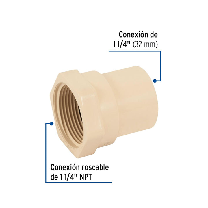 Conector hembra CPVC 1-1/4' Foset - Mundo Tool 