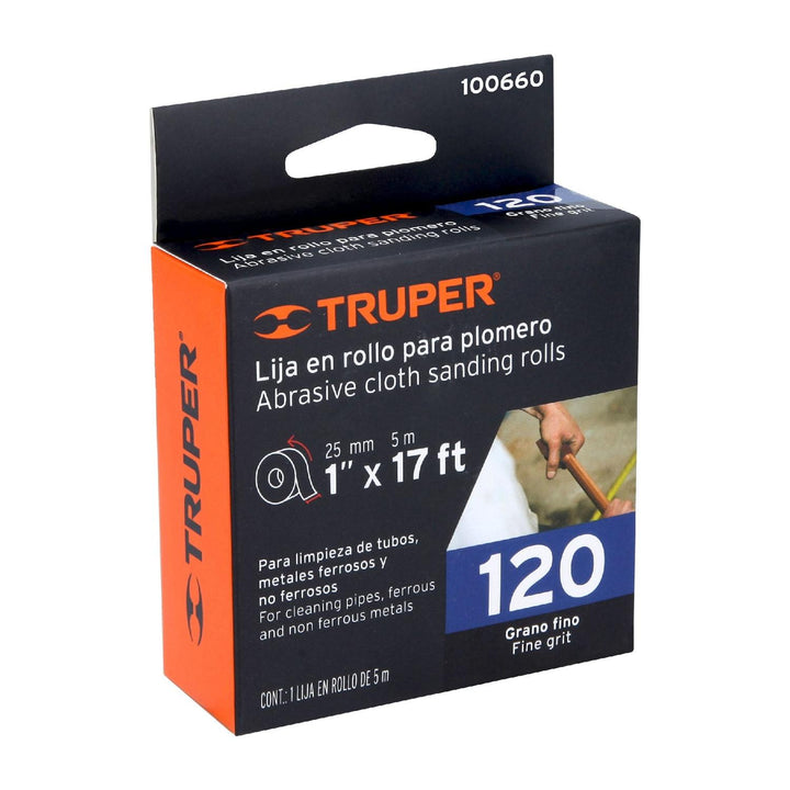 Lija para plomero grano 120 ancho 1". Rollo de 5 m - Mundo Tool 