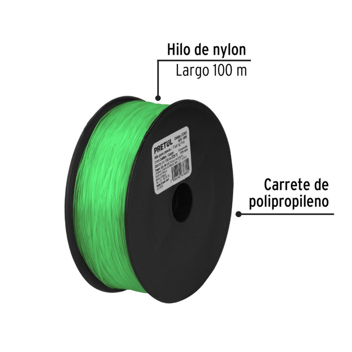 Hilo para pesca rollo 100m calibre 1.00mm verde Pretul - Mundo Tool 