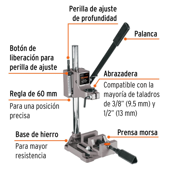 Soporte vertical para taladro 3/8"-1/2", Truper - Mundo Tool 