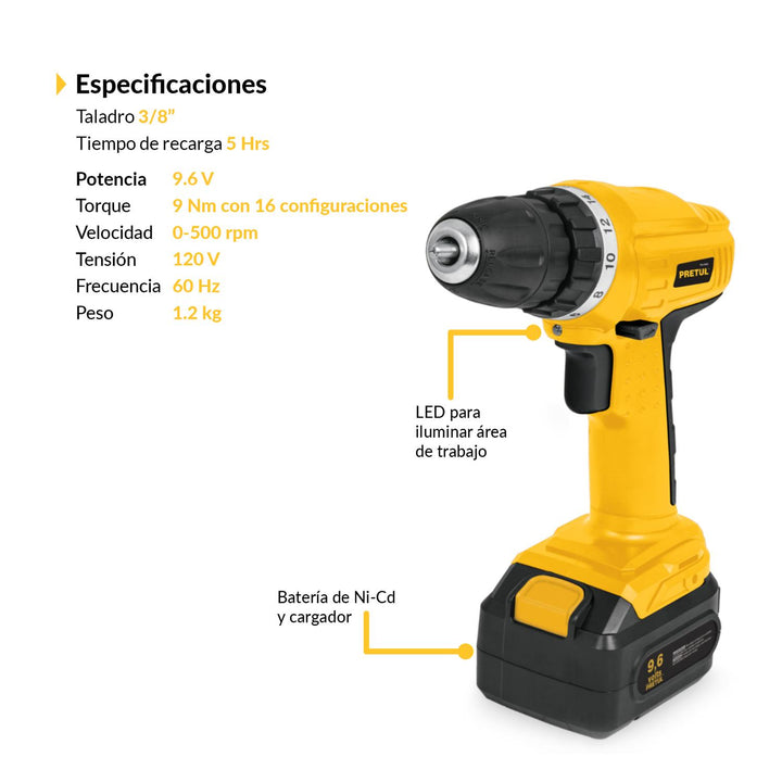 TALADRO INALÁMBRICO, BATERÍA NI-CD 9.6 V - Mundo Tool 