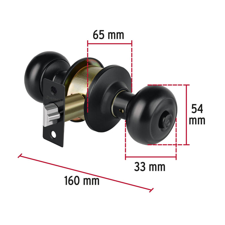 Cerradura pomo, negro, oval, recámara, Hermex - Mundo Tool 