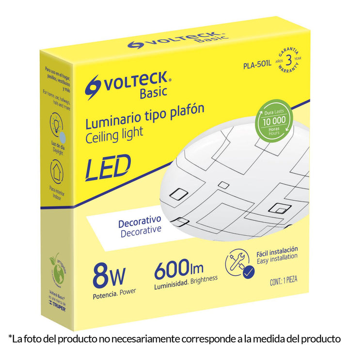 Plafón redondo, decorativo, diseño de cuadros, 18 W, LED Volteck - Mundo Tool 