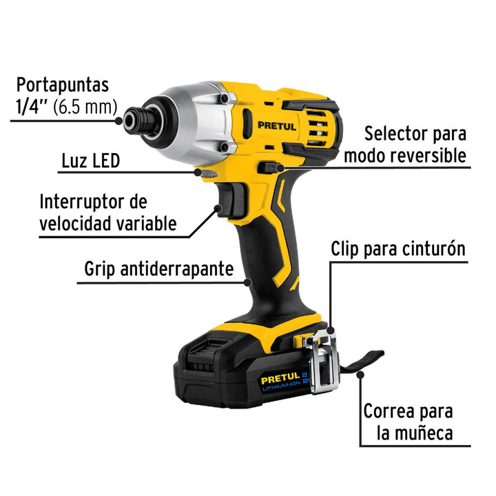 Destornillador de impacto inalámbrico 1/4', 20 V, Pretul - Mundo Tool 