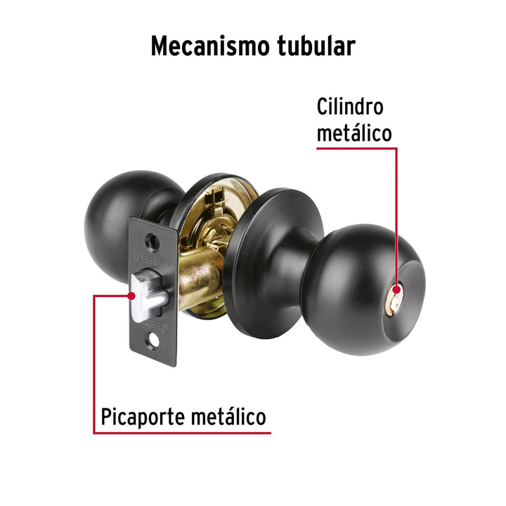 Cerradura esfera tubular, entrada, negro, blíster, Basic - Mundo Tool 