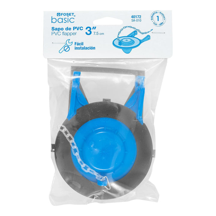 Sapo de 3" de PVC para WC, azul con cadena plástica, Foset - Mundo Tool 