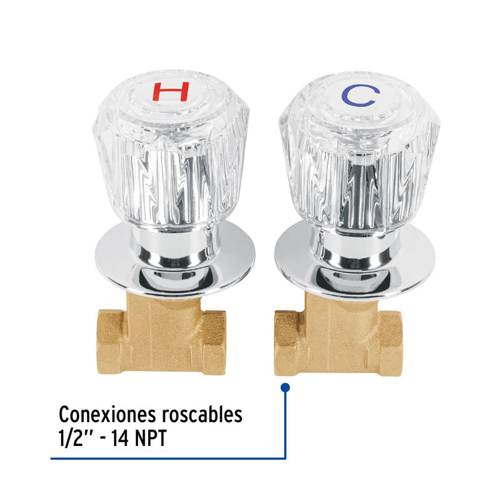 Juego 2 llaves empotrar roscables, maneral acrílico, Foset - Mundo Tool 