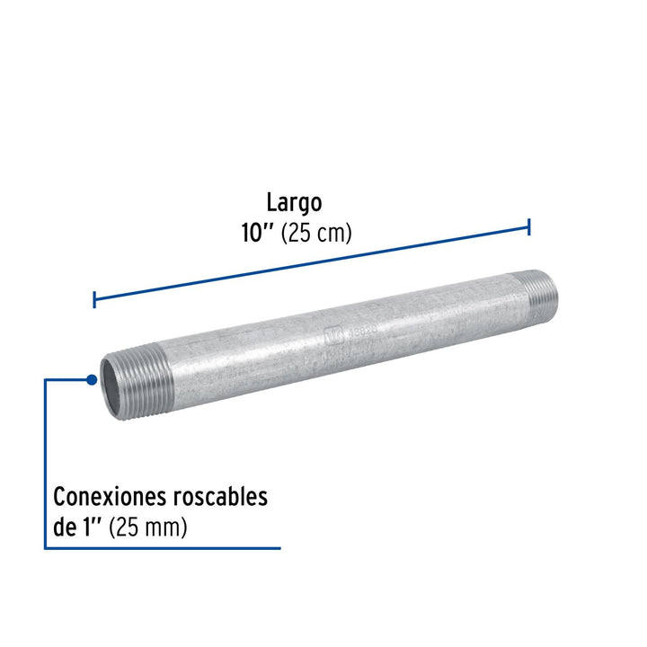 Niple, acero galvanizado, 1 x 10', cedula 40 Foset - Mundo Tool 