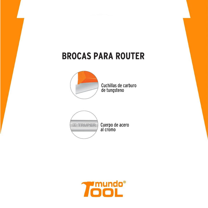 Broca para router, media caña, 1/2' Truper - Mundo Tool 