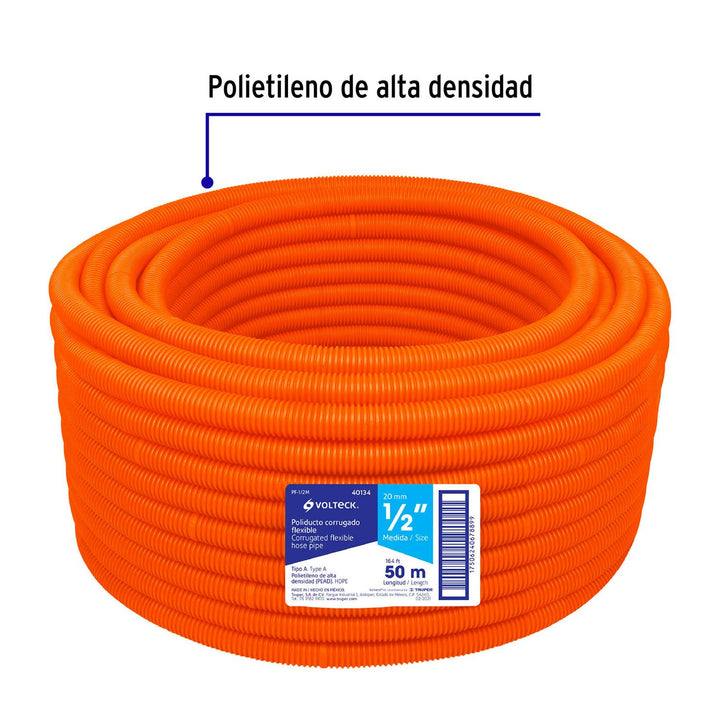 Poliducto 1/2" corrugado flex. s/guía, rollo 50 m - Mundo Tool 