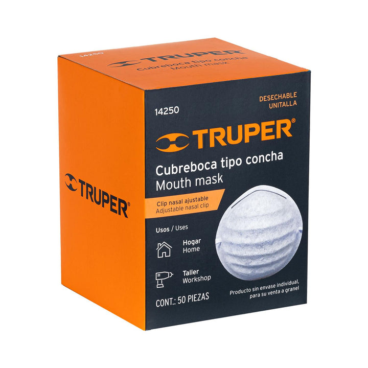 Mascarilla tipo concha, para polvos, caja 50 piezas Truper - Mundo Tool 