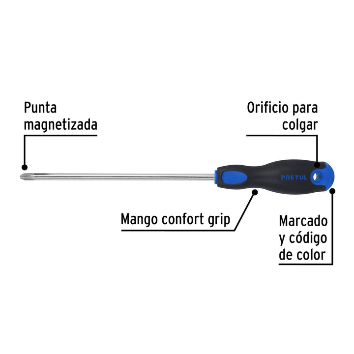 Desarmador de cruz 5/16" x 8" mango Comfort Grip, Pretul - Mundo Tool 