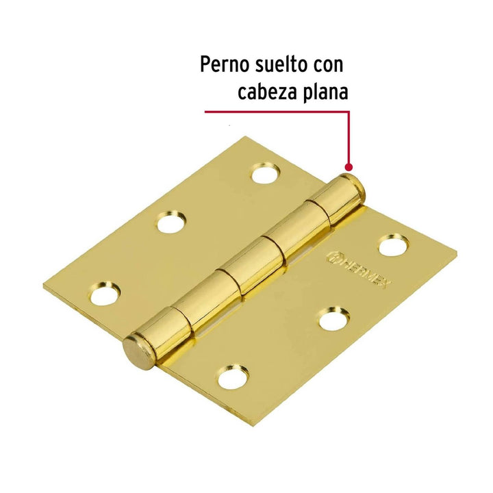 Bisagra Cuadrada 3' Latón Plana Con 2 Pzas Hermex - Mundo Tool 