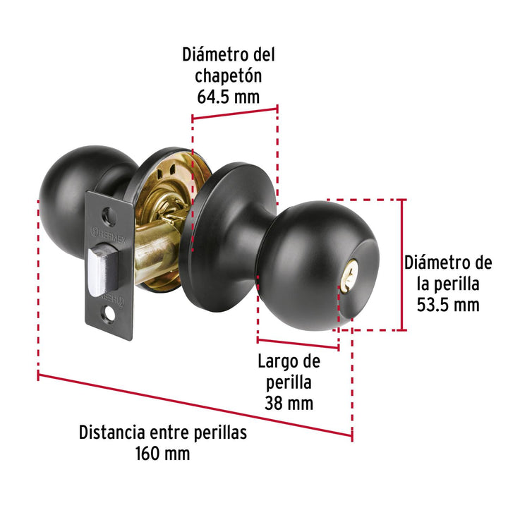 Cerradura esfera tubular, baño, negro, blíster, Basic - Mundo Tool 