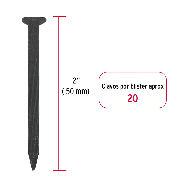 Blíster con 20 clavos negros para concreto 2", Fiero - Mundo Tool 