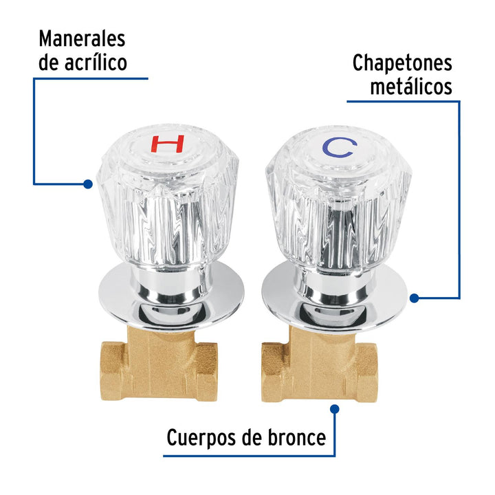 Juego 2 llaves empotrar roscables, maneral acrílico, Foset - Mundo Tool 