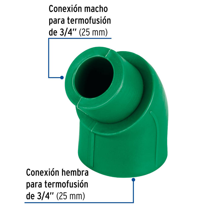 Codo 45° PPR, 3/4', macho-hembra, Foset - Mundo Tool 