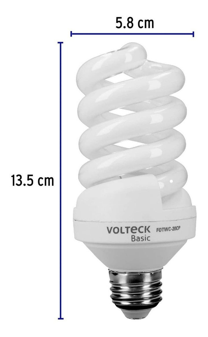 Lámpara Espiral T4 20 W Luz Cálida En Caja, Volteck - Mundo Tool 