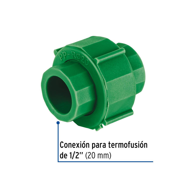 Tuerca unión PPR, plástica, 1/2', Foset - Mundo Tool 
