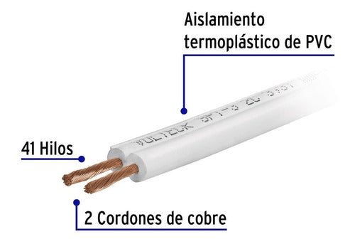 Carrete 500mt Cordon Duplex Calibre 2 X 14 Awg Volteck 40042 Color De La Cubierta Blanco - Mundo Tool 